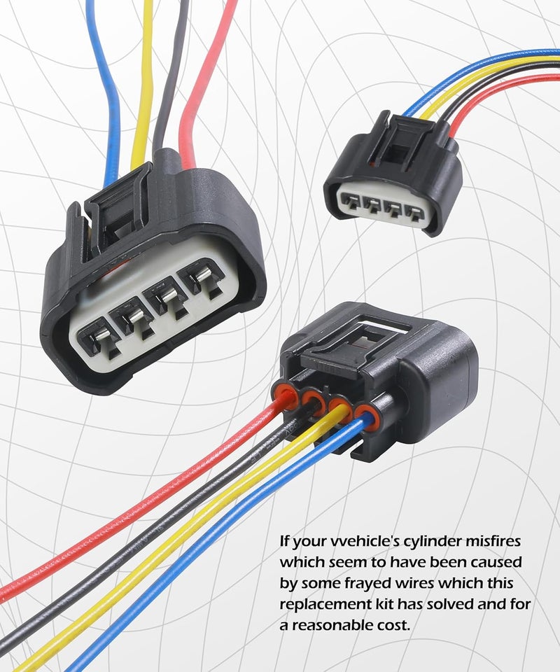 SCUARI 4PCS Ignition Coil Connector,Ignition Coil Wire Harness,Car Accessories Ignition Coil Female Connector Plug Harness Pigtail,4 Wire Automotive Coil Winee Cable,Replace #90980-11885 90980-11885 - Image 4
